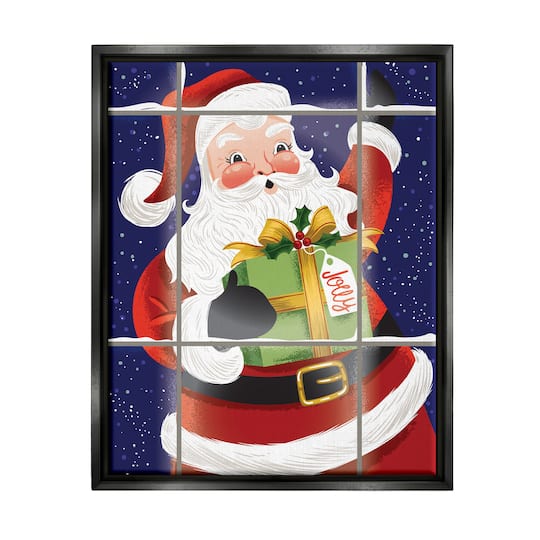 Stupell Industries Vintage Jolly Santa Window Framed Floater Canvas Wall Art